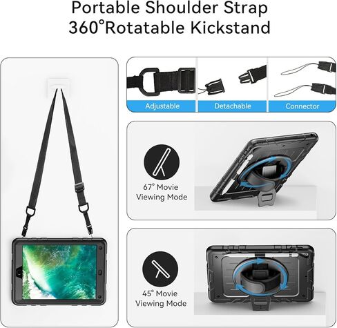 Case for iPad 6th/ 5th Generation 9.7 '' مع حامل قلم الرصاص على الشاشة [360 حزام يدوي دوار] والوقوف ، حالة مقاومة للمنزل لـ iPad 6th/ 5th/ Air 2/ Pro 9.7 (أسود) in Kuwait