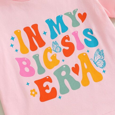 Big Sister Little Sister Matching Outfit Shirt Set Rainbow Floral T-shirt and Bodysuit Sibling Clothes in Kuwait