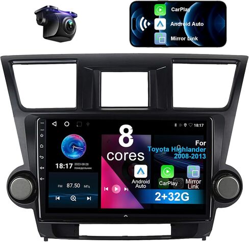 Car Stereo for Toyota Highlander 2008-2013 4+32G 8 Core with Knob Control Android 12 with Wireless CarPlay Android Auto, 10.1 inch IPS Car Radio Player with Backup Camera, AM/FM/RDS, AUX, Hi-Fi, SWC in Saudi Arabia