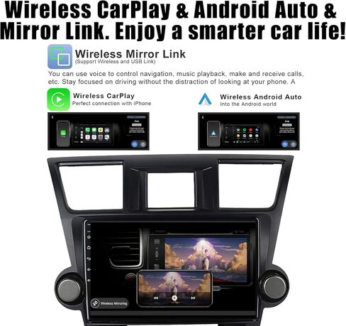 Car Stereo for Toyota Highlander 2008-2013 4+32G 8 Core with Knob Control Android 12 with Wireless CarPlay Android Auto, 10.1 inch IPS Car Radio Player with Backup Camera, AM/FM/RDS, AUX, Hi-Fi, SWC in Saudi Arabia