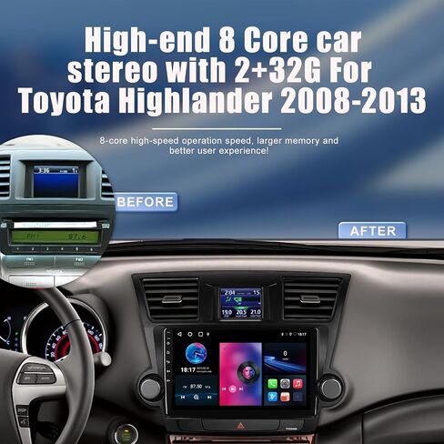 Car Stereo for Toyota Highlander 2008-2013 4+32G 8 Core with Knob Control Android 12 with Wireless CarPlay Android Auto, 10.1 inch IPS Car Radio Player with Backup Camera, AM/FM/RDS, AUX, Hi-Fi, SWC in Saudi Arabia