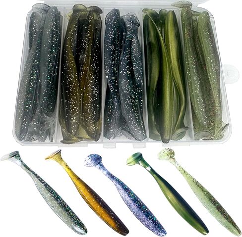 Fishing Soft Plastic Lures, Paddle Tail Swim Baits for Bass Fishing,Paddle Tail Swimbaits for for Bass Trout Walleye Lures, 30pcs Soft Plastic Baits with Box in Saudi Arabia