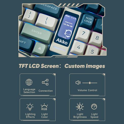 Akko 5098B Wireless Gaming Keyboard with Screen, Wasteland Survival Mechanical Keyboard with Scroll Wheel, Hot-Swappable Gaming Keyboard with Numberpad, RGB Gasket Keyboard, Piano Pre Lubed Switch in Kuwait