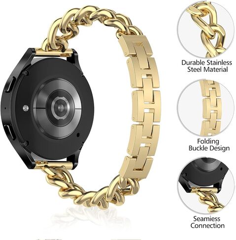 Metal Chain Band Compatible with Samsung Galaxy Watch 7 6 5 4 FE Band 40mm 44mm,Galaxy Active 2 Watch Band/Galaxy Watch 6 4 Classic, 20mm Stainless Steel Bracelet for Women Men in Kuwait
