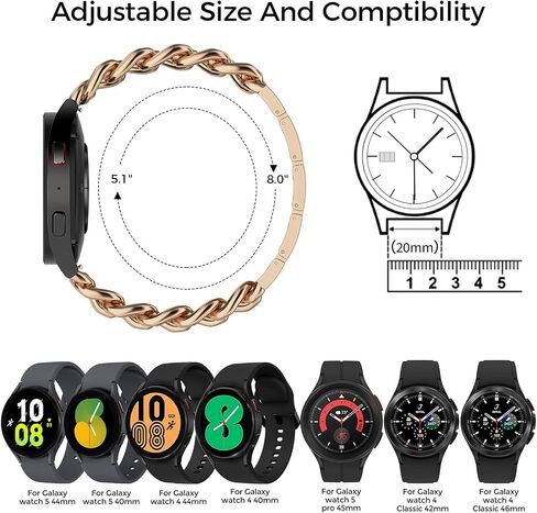Metal Chain Band Compatible with Samsung Galaxy Watch 7 6 5 4 FE Band 40mm 44mm,Galaxy Active 2 Watch Band/Galaxy Watch 6 4 Classic, 20mm Stainless Steel Bracelet for Women Men in Kuwait
