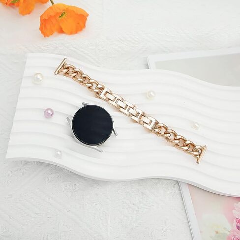 Metal Chain Band Compatible with Samsung Galaxy Watch 7 6 5 4 FE Band 40mm 44mm,Galaxy Active 2 Watch Band/Galaxy Watch 6 4 Classic, 20mm Stainless Steel Bracelet for Women Men in Kuwait