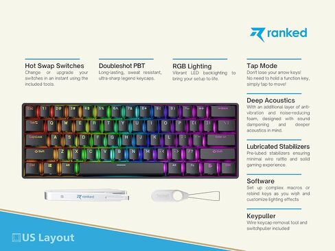 Ranked N60 Nova 60% Form Factor | Hot Swappable Mechanical Gaming Keyboard | 61 Keys Multi Color RGB LED Backlit for PC/Mac Gamer (White, Gateron Pro Brown) in Saudi Arabia