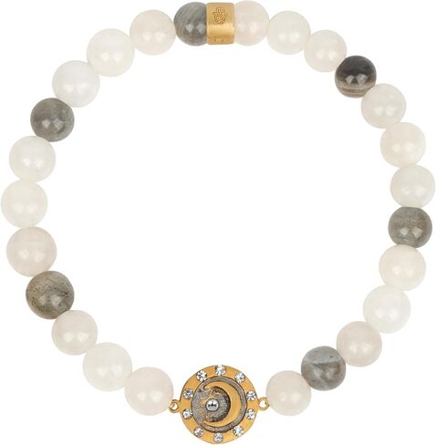 KARMA AND LUCK Luckiest Manifestation Jade & Garnet Hamsa Bracelet for Men and Women, Gold-Plated Brass, Size 7" Stretch in Kuwait