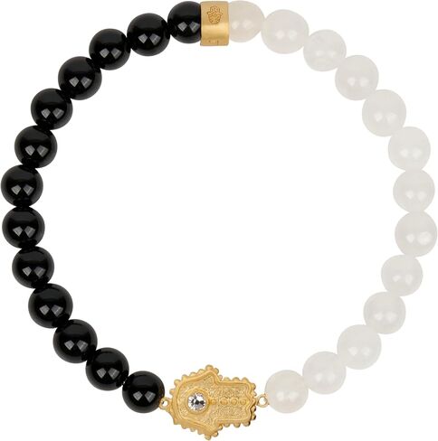 KARMA AND LUCK Luckiest Manifestation Jade & Garnet Hamsa Bracelet for Men and Women, Gold-Plated Brass, Size 7" Stretch in Kuwait