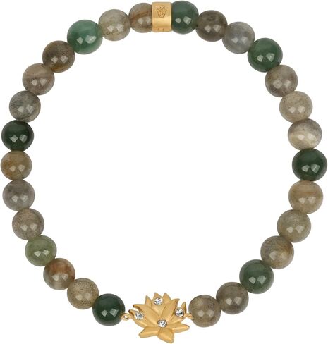 KARMA AND LUCK Luckiest Manifestation Jade & Garnet Hamsa Bracelet for Men and Women, Gold-Plated Brass, Size 7" Stretch in Kuwait