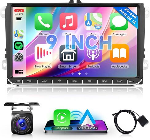 9 Inch Wirelss Carplay and Android auto Radio for VW Passat Jetta Tiguan Golf MK5 MK6 T5 EOS Polo, Rimoody Car Stereo Touch Screen Android Auto GPS Navigation WiFi Bluetooth FM SWC Backup Camera in Saudi Arabia
