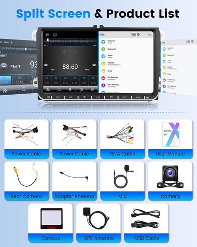 9 Inch Wirelss Carplay and Android auto Radio for VW Passat Jetta Tiguan Golf MK5 MK6 T5 EOS Polo, Rimoody Car Stereo Touch Screen Android Auto GPS Navigation WiFi Bluetooth FM SWC Backup Camera in Saudi Arabia
