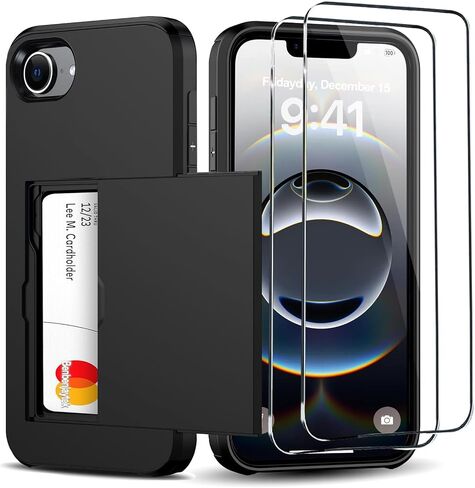 للحصول على محفظة iPhone 16e مع حامل البطاقة + 2 شاشة زجاجية مُفهنة واقي وقائي مخبأة ، Slim Case Case for iPhone 16e 6.1 "(أسود) in Kuwait
