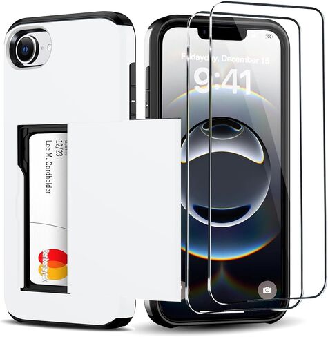 للحصول على محفظة iPhone 16e مع حامل البطاقة + 2 شاشة زجاجية مُفهنة واقي وقائي مخبأة ، Slim Case Case for iPhone 16e 6.1 "(أسود) in Kuwait