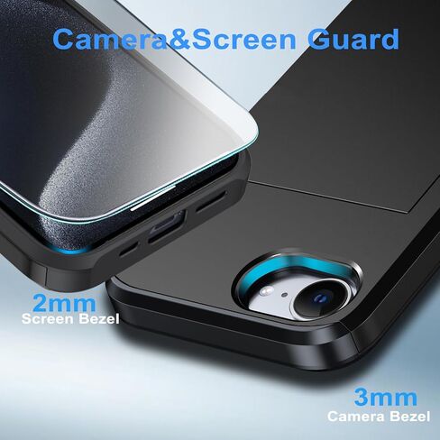 للحصول على محفظة iPhone 16e مع حامل البطاقة + 2 شاشة زجاجية مُفهنة واقي وقائي مخبأة ، Slim Case Case for iPhone 16e 6.1 "(أسود) in Kuwait