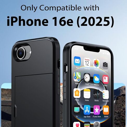 للحصول على محفظة iPhone 16e مع حامل البطاقة + 2 شاشة زجاجية مُفهنة واقي وقائي مخبأة ، Slim Case Case for iPhone 16e 6.1 "(أسود) in Kuwait