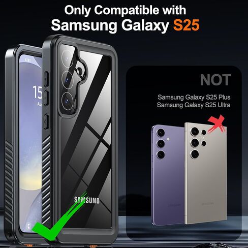 ANTSHARE for Samsung Galaxy S25 Case Waterproof, [IP68 Underwater] Built-in Screen/Camera Protector, 12 FT Military Dropproof Full Body Shockproof, Protective Phone Case for Galaxy S25 Case 6.2"-Black in Kuwait