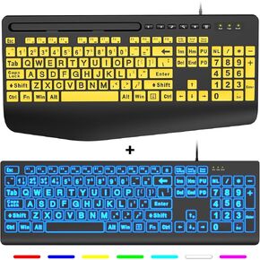 SABLUTE 2 Pack Large Print Wired Computer Keyboards Easy to Read Big Letters Keys for Visually Impaired Low Vision, Compatible Windows, Desktop, Laptop