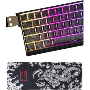 PBT keycaps,Black Topographic keycaps 60 75 Percent,Lines Backlit,Shine Through keycaps Bundle with Chinese Dragon Mouse pad(31.5x11.8inin)