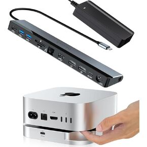 Mac Mini M4 Dock with 40Gbps M.2 NVMe SSD Enclosure and USB C Docking Station Dual Monitor