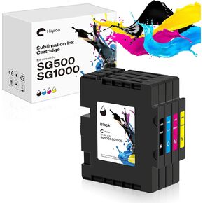 Hiipoo 3.6.0 SG500 SG1000 Sublimation Ink Cartridge Compatible for Sawgrass Virtuoso SG500 SG1000 Printer, Latest Upgrade Chip No AB Serial Number(4-Pack, 1 Black, 1 Cyan, 1 Magenta, 1 Yellow)
