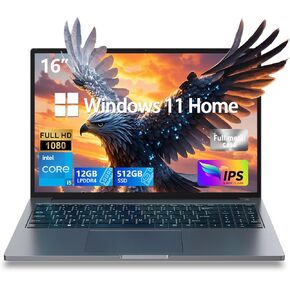 Gaming Laptop 16" Ultra-Slim - Intel Core i5-(Up to 3.5GHz), 12GB DDR4 + 512GB SSD, 1920x1200 IPS 16:10 Display, WiFi 6 & BT5.0, HDMI/Type-C - Aluminum Windows 11 Home Laptop for Work & Play
