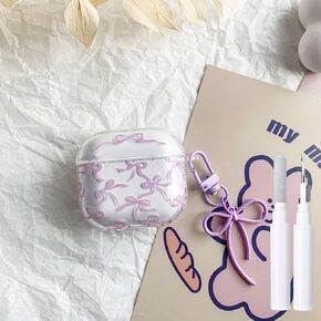 Compatible for Airpods Pro 2nd (2022)/ Airpods Pro 1st Generation(2019) Case with Cleaner Kit Soft Cute Bow Pattern Design Bowknot Aesthetic Shockproof Bow Keychain Cover, Blue