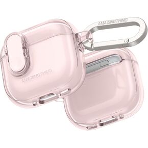 Transparent Case for AirPods 4, Anti Yellowing TPU Compatible with AirPods 4 Case Cover with Secure Switch Closure, Metal Carabiner Included, Clear Pink