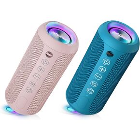 Ortizan Pink & Blue Portable Bluetooth Speaker, IPX7 Waterproof Wireless Speaker with 24W Loud Stereo Sound, Outdoor Speakers with Bluetooth 5.0, 30H Playtime,66ft Bluetooth Range, Dual Pairing