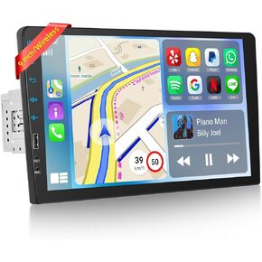 9 inch Wireless CarPlay Single Din Car Stereo 1 Din Touch Screen Car Play Android Auto Radio with Mirror Link/1080P/EQ Audio/SWC/Bluetooth/ 7 Collor Buttons +Backup Camera