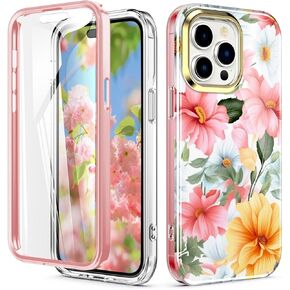 Cute Flower Case for iPhone 16e 6.1 inch Built with Screen Protector, Lightweight and Stylish Full Body Shockproof Protective Rugged TPU Case for Women/Girls