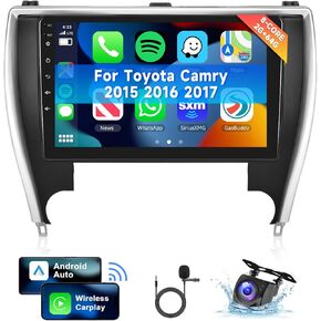 [8 CORE 2G+64G] Car Radio for Toyota Camry 2015 2016 2017 with Wireless Carplay/Android Auto, 10.1 Inch Android 13 IPS Touch Screen Car Stereo, GPS, Bluetooth, WiFi, SWC, DSP + Backup Camera