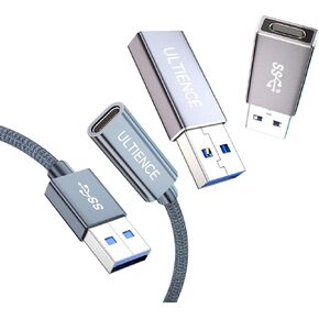 High-Speed USB-C Connectivity Bundle: 2-Pack 10Gbps USB A to USB C Adapters + 1.65 ft USB A to USB C Cable Adapter – 60W Fast Charging & 10Ggps Data Transfer for Laptops, PCs, and More