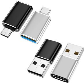 [4 حزمة] 【USB-C إلى USB-A】 & 【USB-A إلى محول USB-C】 OTG ، النوع C من النوع C من الذكور أنثى محول SuperSpeed ​​Data وشحن سريع متوافق مع iPhone/PC/Samsung/iPad/جهاز الكمبيوتر المحمول/MacBook/iWatch/iWatch