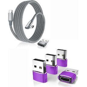Elebase 5Pack USB to USB C Adapter and Right-Angled USB Type C to C 100W Cable,for Apple Watch Ultra iWatch 7 8 SE,iPhone 12 13 14 15 Pro Max Plus,Airpods,iPad 8th 9th 10th Air 4th 5th Mini 6th