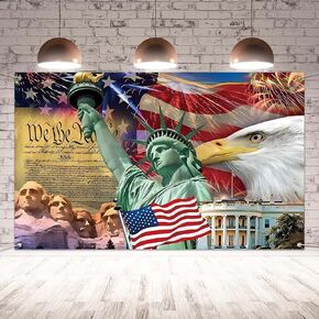 Red White and Blue American Flag Eagle Backdrop Memorial Day Banner 4th of July Fourth of July Veterans Day Patriotic Party Decoration and Supplies for Home