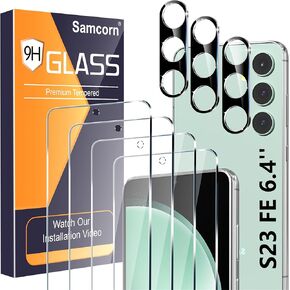 4 Pack Glass Screen Protector for Samsung Galaxy S23 FE [6.4 inch] + 3 Pack Camera Lens Protector, 9H Tempered Glass, Fingerprint Unlock, HD Clear Case Friendly Anti-Scratch