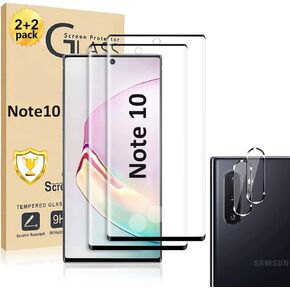 Galaxy Note 10 Screen Protector, Tempered Glass Screen Protector【2+2 Pack】 2 Pack Camera Lens Protector, 9H Hardness Tempered Glass Screen Protector for Samsung Galaxy Note 10
