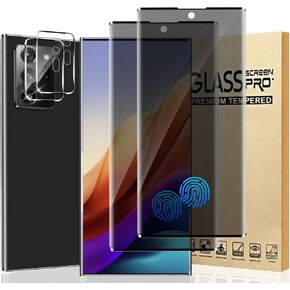 2+2 Pack For Note 20 Ultra Privacy Screen Protector and Camera Lens Tempered Glass, Touch Sensitivityt, 3D Full Coverage, HD Bubble Free Anti-Spy Glass Film, for Samsung Note 20 Ultra 5G (6.9 Inch)