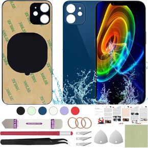 Rear Back Cover Glass Replacement Compatible with iPhone 12 Mini 5.4" + Professional Tools (Red)