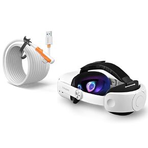 حزام رأس Transnovo Elite متوافق مع Meta Oculus Quest 2 VR ، مع كبل رابط VR 16 قدمًا ، نقل البيانات