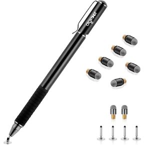 [2-in-1] Disc Stylus Pens for Touch Screens + 12 Replacement Tips(4 Discs, 8 Fiber Tips Included)
