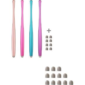 Slim Waist Stylus Pen for Touch Screen (Pink, Purple, Blue, Rose Gold) + Replacement Mesh Fiber Tips (Pack of 12)