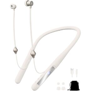 Air Tube Bluetooth Headphones with LED Battery Display,EMF Free Neckband Wireless Earbuds with 25H Playtime,HD Bass Airtube Headphone Emf Free with Mic And Controls,Airtube Earbuds For Sleep,Work,Gym