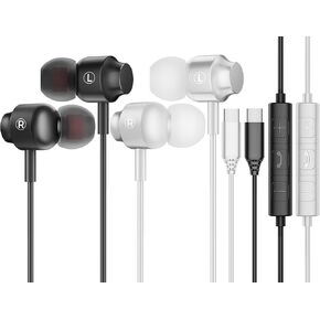 2 Pack USB C Wired Earphones USB C Headphones with Microphone Type C Earbuds Compatible with iPhone 15 Pro Max Plus iPad Pro Pixel 8 7 6,Samsung Galaxy S23 Ultra S22 S21 FE S20 A53 A54