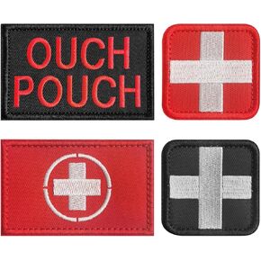 4 Pcs Medic Red Cross IFAK Patches | Hook & Loop Medical First Aid Badges for Kits, Packs, Equipment.(Black red)