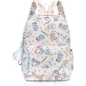 Roffatide Anime 18L Cinnamoroll Backpack Casual Daypack Cute Cartoon Backpack Lovely Travel Overnight Bag Kawaii Backpack with Keychain Beige