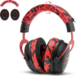 WC Freeze Cooling Gel Earpads and Silicone BandZ Bundle Pack for HyperX Cloud Headphones | Cooling Gel Replacement Earpads and Silicone Headband Cover | Red Camo