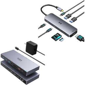 15 in 1 USB C Laptop Docking Station with 65W Power Adapter + Selore 8-in-1 Docking Station Dual Monitor, USB C Video Hub