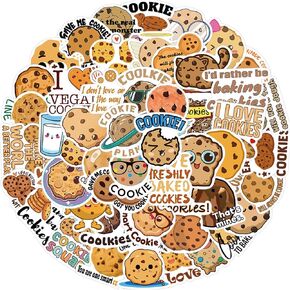 Cookie Stickers 50 Pcs Cute Food Vinyl Cartoon Stickers for Laptop, Water Bottle, Guitar, Helmet, Luggage, Skateboard, Phone, Computer, Cars